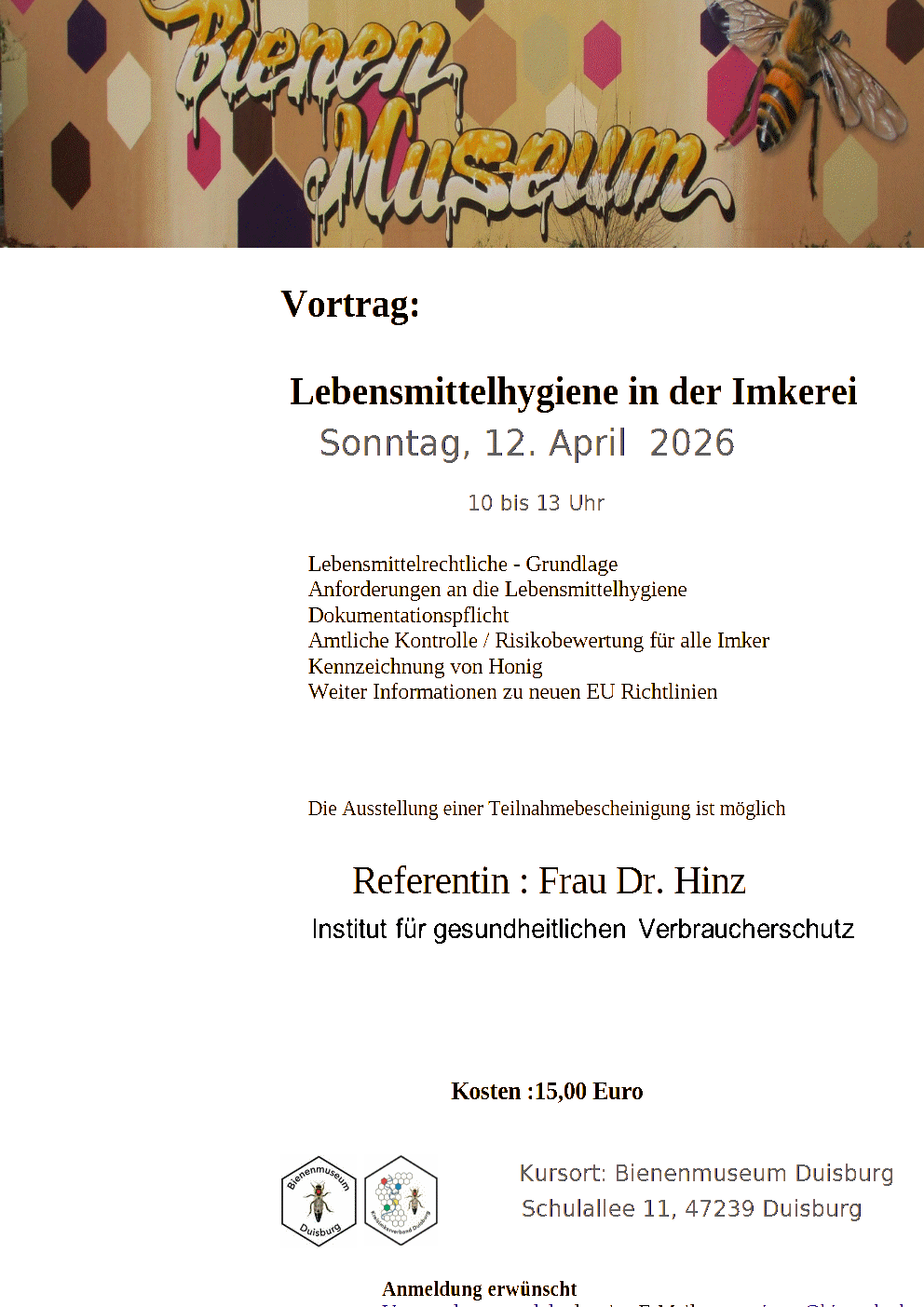 2026 Bimu Lebensmittelhygiene in der Imkerei 1
